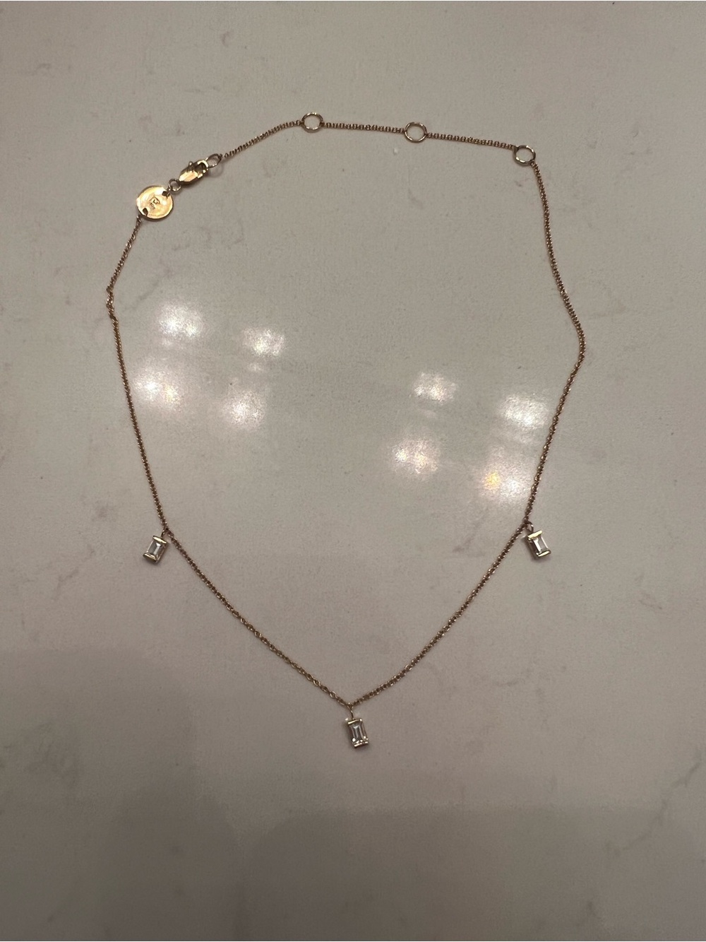 Jennifer Zeuner - Gold Plated Choker Necklace with Three Baguette Pendants